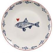 Clayre & Eef Ontbijtbord  Ø 20 cm Wit Blauw Porselein Vissen Bord