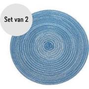 Krumble Placemat rond - Blauw/grijs - Set van 2