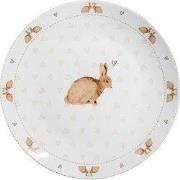 Clayre & Eef Dinerbord  Ø 26 cm Wit Bruin Porselein Konijnen Eetbord