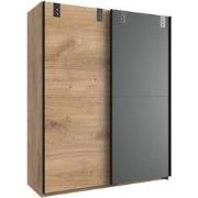 Kledingkast met 2 schuifdeuren: 1 eikenhouten decor + 1 grafiet - L135...