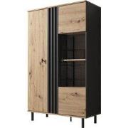 Meubella - Vitrinekast Marcos - Eiken - Antraciet - 90 cm