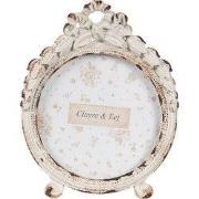 Clayre & Eef Fotolijst Ø 6 cm Wit IJzer Glas Rond Fotokader