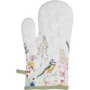 Clayre & Eef Ovenwant  18x30 cm Wit Groen Katoen Bloemen Ovenhandschoe...