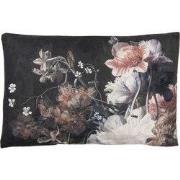 Clayre & Eef Sierkussen  60x40 cm Zwart Wit Polyester Rechthoek Bloeme...