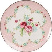 Clayre & Eef Ontbijtbord  Ø 20 cm Roze Wit Porselein Bloemen Bord