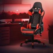 Gaming stoel met uittrekbare voetsteun 2D armsteun zwart/rood in kunst...
