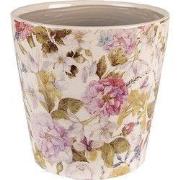 Clayre & Eef Bloempot  Ø 14x13 cm Roze Beige Keramiek Bloemen Bloempot...