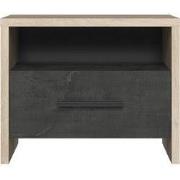 Nachtkastje 1 Lade en 1 Nis - Eiken en Zwart Decor - L49,6 x H40 cm - ...