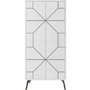 Buffet hoog 4 witte deuren met zwarte decoraties H136 cm - Dune