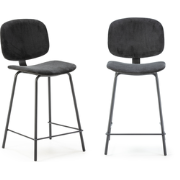 Set van 2 krukken in ribfluweel met zwarte metalen poten H65 cm - ARUS