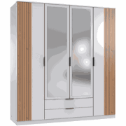 Kast 4 draaideuren met 1 spiegel en 2 laden L180 cm - LUEBECK