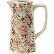 Clayre & Eef Decoratie Kan  2100 ml Roze Keramiek Bloemen Waterkan