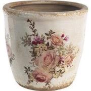 Clayre & Eef Bloempot  Ø 16x15 cm Roze Beige Keramiek Rond Bloemen Blo...
