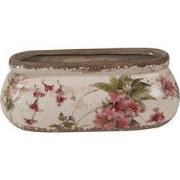 Clayre & Eef Bloempot  18x8x7 cm Roze Beige Keramiek Ovaal Bloemen Blo...