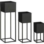 Mica Decorations Bloempot Timon - 24x24x78 cm - Ijzer - Zwart - Set va...