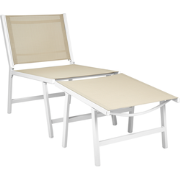 MARCEDDI -Tuinstoel met voetenbank - Beige/Wit - Textileen