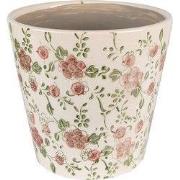 Clayre & Eef Bloempot  Ø 14x13 cm Roze Beige Keramiek Bloemen Bloempot...