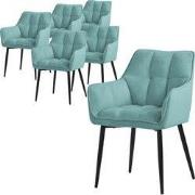 Set van 6 eetkamerstoelen in petrol badstof met dik gestoffeerde zitti...