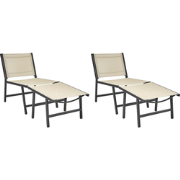 MARCEDDI -Tuinstoel met voetenbank set van 2 - Zwart/Beige - Textileen