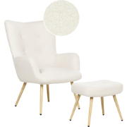 VEJLE  II- Fauteuil met hocker - Wit - Gebroken wit
