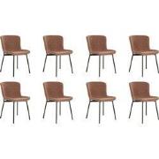 QUVIO Eetkamerstoel Lucy - Bouclé - Staal - Roestbruin - Set van 8