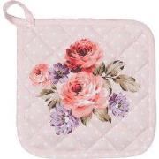 Clayre & Eef Pannenlap  20x20 cm Roze Paars Katoen Vierkant Bloemen Af...