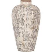 Clayre & Eef Vaas Ø 21x35 cm Beige Grijs Keramiek Bloemen