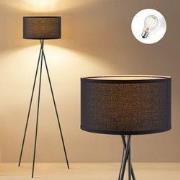 Moderne Vloerlamp - Zwarte Stoffen Lampenkap en Metalen Staande lamp -...