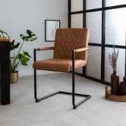 Industriële Eetkamerstoel Cognac Microvezel Stof Dean - Met Armleuning...