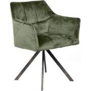 Eetkamerstoel Met Armleuning - Velvet Groen - Draaibaar - Set van 2