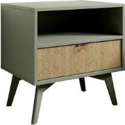 Meubella - Nachtkastje Essence - Groen - Licht eiken