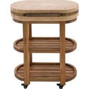 Ovale slagersblok op wieltjes in massief acacia- en heveahout L76 cm -...