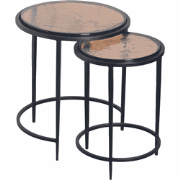 Nesttafeltjes voor bij de bank van gerookt glas en zwart metaal D44 cm...