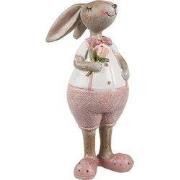 Clayre & Eef Decoratie Beeld Konijn Beige Roze Kunststof
