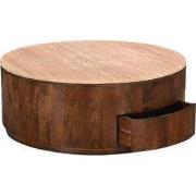 Salontafel Travertin Walnoot - 90x90x35cm - Met Lades - Elan