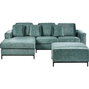 OSLO - Hoekbank met ottomaan - Blauwgroen - Rechtszijdig - Fluweel