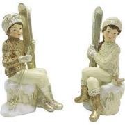 Clayre & Eef Beeld Set van 2 Kinderen Beige Goudkleurig Kunststof