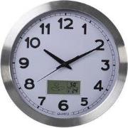 Aluminium wandklok met lcd-display en thermometer, hygrometer & weersv...