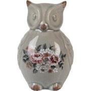 Clayre & Eef Decoratie Beeld Uil Grijs Keramiek Bloemen