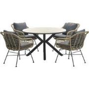 Ronde 4-persoons tuinset - Edison tafel - 4 Margriet stoelen
