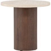 Jente ronde houten bijzettafel donkerbruin met travertine tafelblad- Ø...