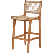 Elodie houten tuin barkruk met rotan zitting naturel - 60 cm