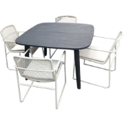 Set van Lennon tafel 120x120x76 cm charcoal en 4 Mira stoelen wit/taup...
