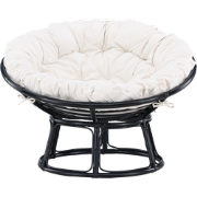 Camiel rotan loungestoel zwart - met wit zitkussen