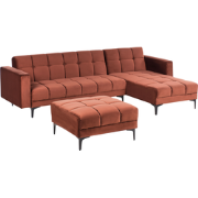 ALNES - Hoekbank met ottomaan - Lichtrood - Linkszijdig - Polyester