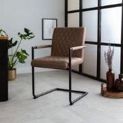 Industriële Eetkamerstoel Taupe Microvezel Stof Dean - Met Armleuninge...