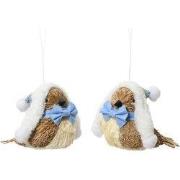 Vogel stro l8b13h12 cm mist blauw a2 kerst
