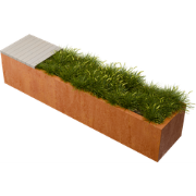 Florisa Rechthoekige cortenstaal plantenbak met Padouk zitbank L200 x ...