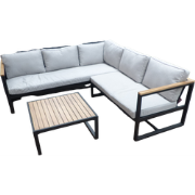 Auckland cornerset zwart/acacia light teak look incl. royal stone grey...