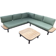 Moa cornerset zwart/acacia incl. royal stone green kussens